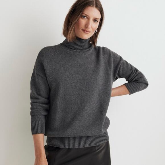 Madewell Ribbed Turtleneck Sweater in Hthr Graphite Gray Women's Small $98 NM948 - Picture 1 of 10